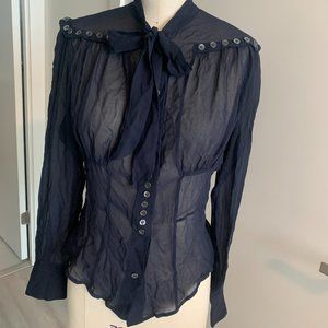 Vintage Paul Smith Navy Blue Sheer Blouse size small